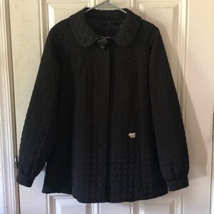 Betsey Johnson Black Quilted Swing Jacket Snap closure and Bow Back Size S